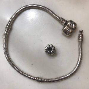 7” Pandora Silver Charm Bracelet and Clip
